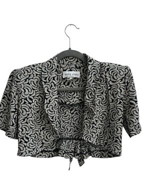 Vintage Nicole Studio Black & White Cropped Tie-Front Women's Top